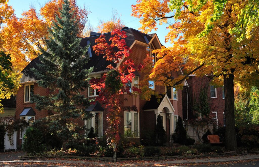 A home near Cincinnati with beautiful trees changing colors in the fall.